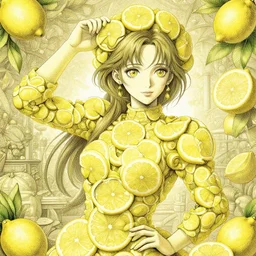 the portrait of an absurdly beautiful, graceful, elegant, sophisticated, young idol made up of lemons, an ultrafine hyperdetailed illustration by kim jung gi, irakli nadar, intricate linework, bright colors, octopath traveler, final fantasy, unreal engine 5 highly rendered, global illumination, radiant light, detailed and intricate environment