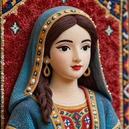 close up shot of an accurate carpeted statue of a Persian girl, colourful, lots of detail, depth of field, intricate, delicate, by Jonas Jensen, Magnum photos