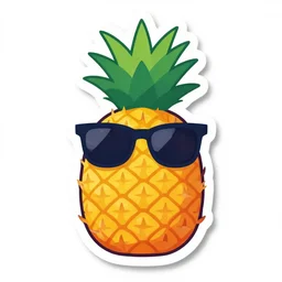 pineapple character wearing sunglasses. vector sticker illustration. adobe illustrator. svg. dropshadow! die cut. aesthetic. heavy chromatic aberration. digital art. by greg rutkowski.