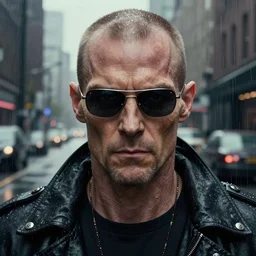 a close up portrait of roy batty from blade runner, rainy streets in the background, digital art by ross tran and angel ganev, highly detailed, trending on artstationhq