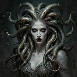 horror portrait of medusa, unholy, intricate, highly detailed, dynamic lighting, digital art, digital painting, artstation, sharp focus, illustration, art by greg rutkowski, 8 k
