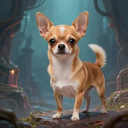 a godling chihuahua living in an extradimensional reality, in the style of wlop, illustration, epic, fantasy, hyper detailed, smooth, unreal engine, sharp focus, ray tracing, physically based rendering, renderman, beautiful