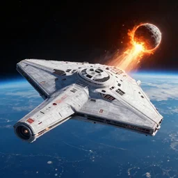 Star wars star destroyer spaceship flying over a meteor striking the Earth, fire, smoke, digital art, 4k, trending on artstation, unreal engine, high quality render, volumetric lighting