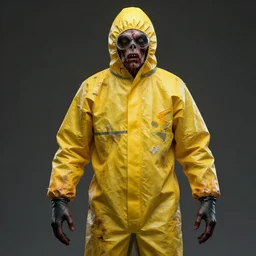 A Zombie in a yellow dirty ripped hazmat suit, Realistic Concept art, Detailed