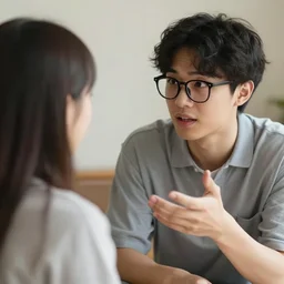 weird guy with glasses, talking to attractive girl, hd, high detailed