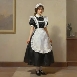 art - by - fkey!! - trending - on - artstation - 4 k full - body painting of an elegantly dressed maid. painterly. museum - quality.