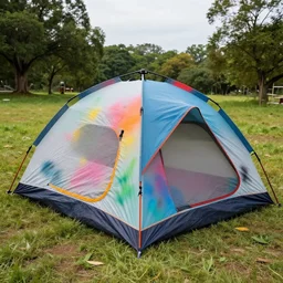 a multi colored spraypainted camping tent