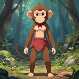 monkey demon girl standing, art, pixiv