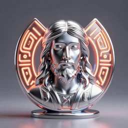 chrome jesus, glossy, metallic, neon, symmetrical, tribal patterns, realistic, unreal engine, octane, redshift, artstation, behance