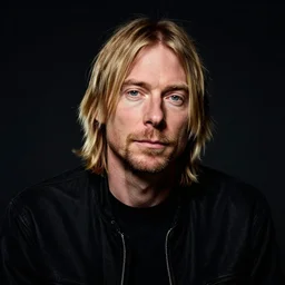 photo portrait of Kurt Cobain at age 50, dramatic lighting