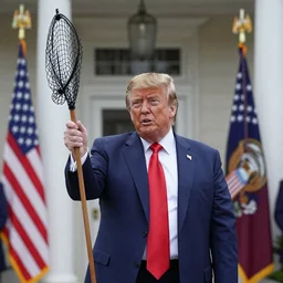 Donald Trump being caught with a net