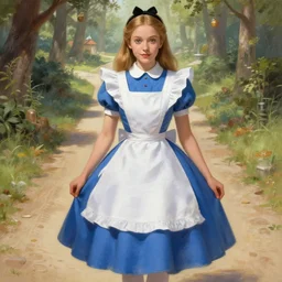 alice wonderland detailed dress, half body shot, arms down, path traced, highly detailed, high quality, digital painting, alena aenami, arnold bocklin, tom bagshaw