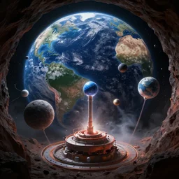 earth hollow theory, geocentric drilling, celestial bodies, insane details, dramatic lighting, unreal engine 5, scientific, john harris, andreas rocha.
