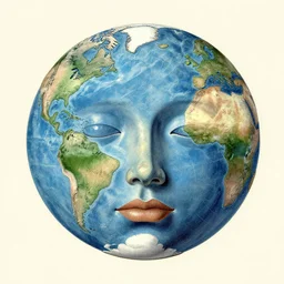 vintage scientific illustration from the 1970s of the earth as a face
