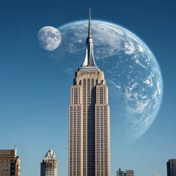 The empire state building on the moon, high exposure image of earth in the sky