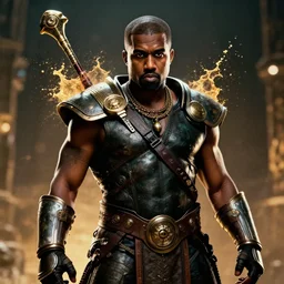 portrait of kanye west, god of thunder, greek god, in mortal kombat, gears of war, mythology, fantasy, splash art, movie still, cinematic lighting, dramatic, octane render, long lens, shallow depth of field, bokeh, anamorphic lens flare, 8 k, hyper detailed, 3 5 mm film grain