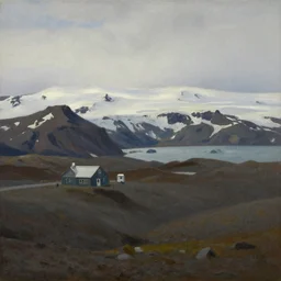 vatnajokull national park, iceland in the style of hudson river school of art, oil on canvas