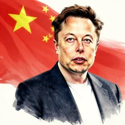 elon musk on a chinese propaganda poster colored ink illustration art key art, photorealistic