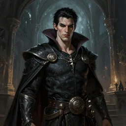 A mixed media portrait painting of a male fantasy vampire necromancer in a atmospheric dark fortress, unreal 5, DAZ, hyperrealistic, octane render, RPG portrait, ambient light, dynamic lighting