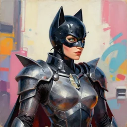 greg manchess portrait painting of armored catwoman as overwatch character, anthro, cat, medium shot, asymmetrical, profile picture, organic painting, sunny day, matte painting, bold shapes, hard edges, street art, trending on artstation, by huang guangjian, gil elvgren, ruan jia, greg rutkowski, gaston bussiere