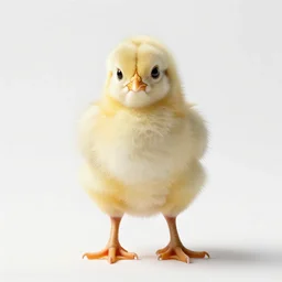 playful chick, high detail photograph, full body, isolated on a pure white background, centered, entire subject in frame, sharp focus, soft studio lighting