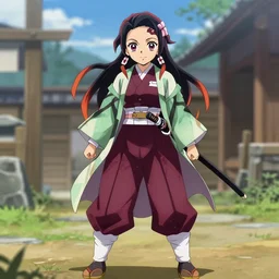 full body kimi no na wa shinsekai yori musume kunoichi katana anime isekai, depth of field, sharp focus