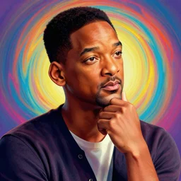 A psychedelic portrait of will smith pondering orb, vibrant color scheme, highly detailed, in the style of romanticism, cinematic, artstation, Moebius, Greg rutkowski