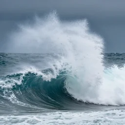 a meteor striking the ocean causing large waves to form, highly detailed
