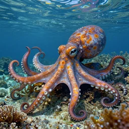 monet style octopus underwater landscape