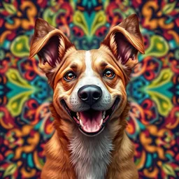 outstanding illustration, cute floppy ears caramel mongrel dog smiling, intricate artwork, by tooth wu and wlop and beeple, greg rutkowski, beautiful, very coherent symmetrical artwork, cinematic colorful background, high detail, portrait, octane render, unreal engine, 8 k, vibrant colors, smooth gradients, high contrast, depth of field, f 1. 2