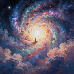 a photorealistic detailed image of a beautiful vibrant iridescent celestial night skies with colorful clouds, spiritual science, divinity, utopian, by david a. hardy, hana yata, kinkade, lisa frank,