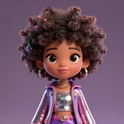 a centered render of a cute cool afro disco girl from the seventies, by dreamworks, by pixar, by viktoria gavrilenko, by leticia gillett, by lois van baarle, perfect face, 3 d, 8 k