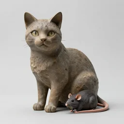 a photo of a sculpture of a half cat half rat