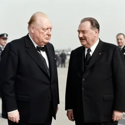 churchill and stalin on yalta conference, retro photo, hyper realistic, 4 k