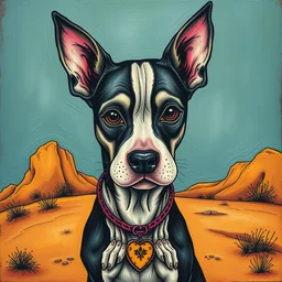 tim burton painting of a dog in the style of chicano street style tattoo