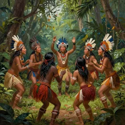 a beautiful painting of an indigenous tribe celebrating in the jungle, fantasy art, matte painting, highly detailed