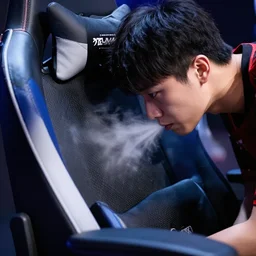 xqc smelling the seat of his gaming chair, high res photograph,