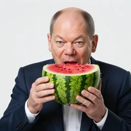 olaf scholz eating a whole watermelon