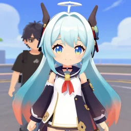 Hoppou , a character from Kantai Collection in vrchat looking at a random person from VRChat