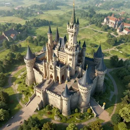 fantasy castle digital art aerial view hyper realistic very detailed