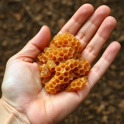 palm hand filled with honey comb, hyper detailed