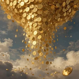 heaven, gold coins raining down from heaven, beautifully, fantasy, dramatic, intricate, elegant, highly detailed, digital painting, artstation, concept art, smooth, sharp focus, illustration, art by Gustave Dore, octane render