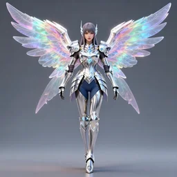 a beautiful symmetrical woman full body wearing diamond armor with translucent colorful wings  by alex gray and android jones , Karol Bak, Ayami Kojima, Amano , concept art, character design, fantasy,3D, 8k resolution