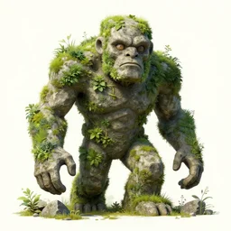 ancient stone golem covered in plants, art by anton fadeev
