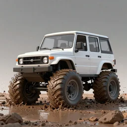 i highly modified caricature 4 wd vehicle with oversized wheels trashing through the mud, 3 d, trending on artstation, octane render, 8 k