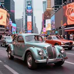 vintage cars in times square, grand theft auto, photorealistic hyperdetailed 3 d matte painting, hyperrealistic, cinematic, unrealengine octane render,