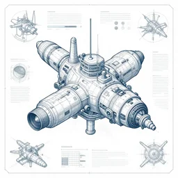 Infographic of Space travel, concept art, industrial sci-fi, technical drawing, vector art, isometric illustration, blueprint, marginalia