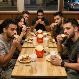the payday gang from payday 2 eating happy meals realistic