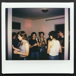 1980s polaroid colour flash photograph of a punk party in an apartment