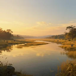symmetry!! surreal landscape of a dream, lucid dream, people, very detailed, serene, peaceful, golden hour, perfect lighting, perfect composition, digital art, illustration, jacques - laurent agasse, artgerm 4 k